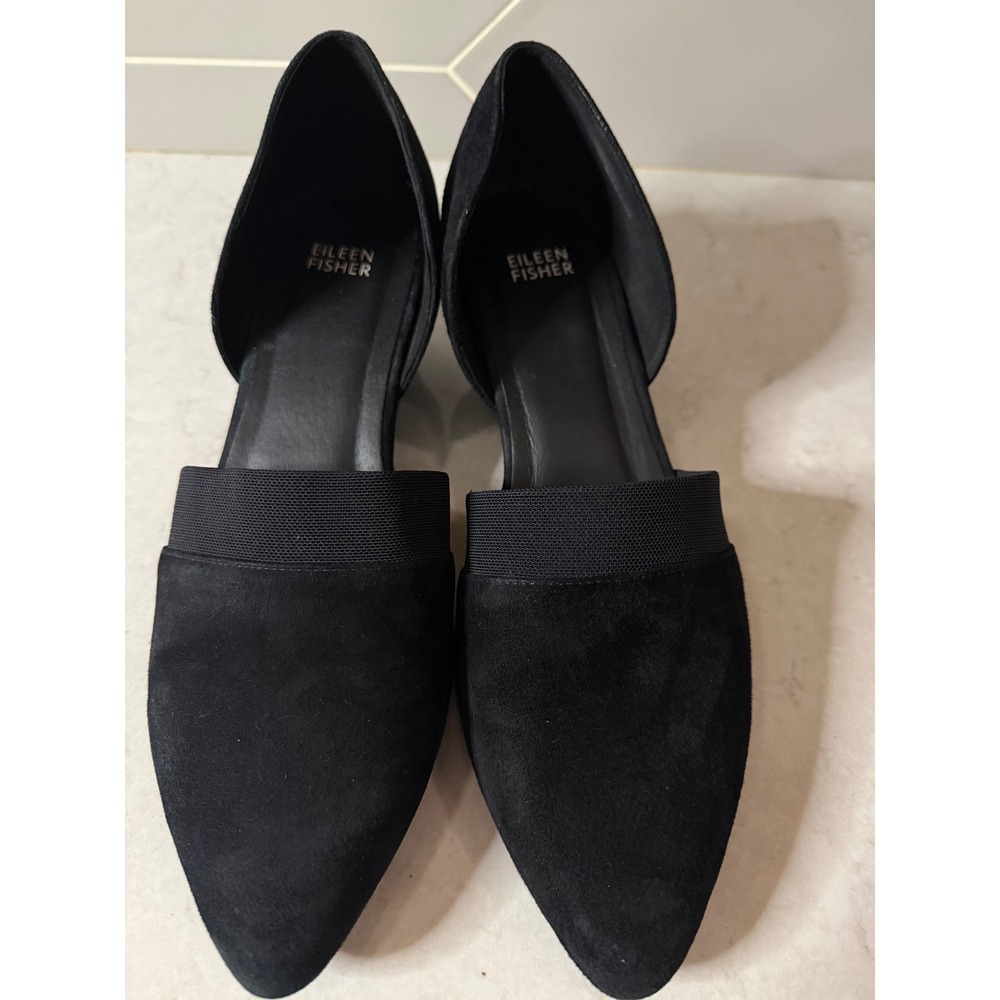 Eileen Fisher Black Suede Pointed Toe D'Orsay Block Heel Pumps Womens 11